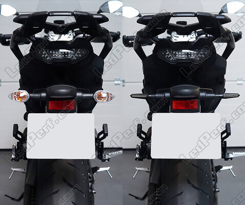 Vertailu ennen ja jälkeen asennuksen Dynaamiset LED-vilkut + jarruvalojen BMW Motorrad F 800 R (2015 - 2019)