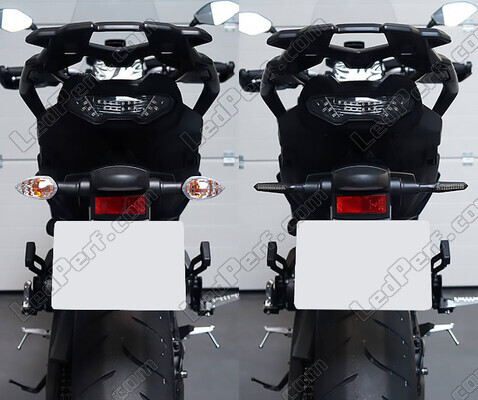 Vertailu ennen ja jälkeen asennuksen Dynaamiset LED-vilkut + jarruvalojen Ducati Monster 695